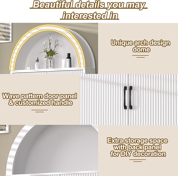 AHB Over The Toilet Storage Cabinet, Freestanding Bathroom Organizer with Adjustable Shelf and Anti-Tip Device, Arched Cabinet with Doors, Space-Saving Toilet Storage for Bathroom, Laundry, Mini Bar