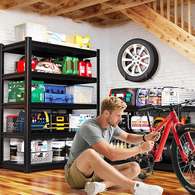 72"H Garage Shelving, Adjustable Garage Storage Shelves 3000LBS Heavy Duty Shelving 5-Tier Metal Shelving Units fou Garage, Utility Shelf Rack for Warehouse,Basement, Shop, 72''H x 36''W x 12''D