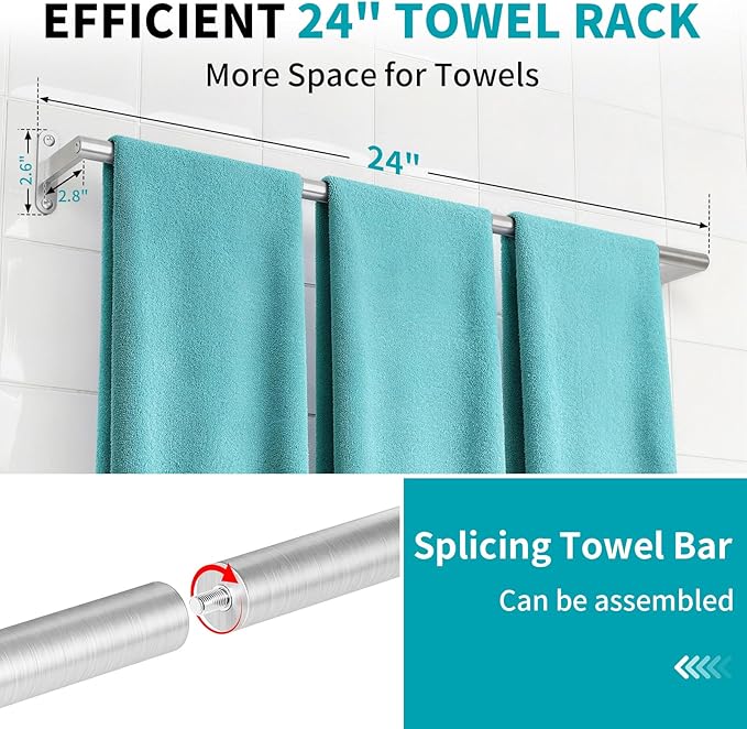 2-Pack Brushed Nickel Bathroom Towel Bar, 24-Inch Towel Racks for Bathroom Wall Mounted, Heavy Duty Towel Rod Holder Mordern Home Decor