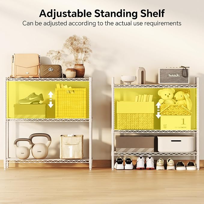 Homeiju 3-Tier Storage Rack, 29.8" Wide Heavy Duty Metal Shelving Unit, Top Tier with Removable Wood Board, 200 lbs Capacity per Shelf, for Pantry, Bathroom, Garage, Entryway, Plant Stand