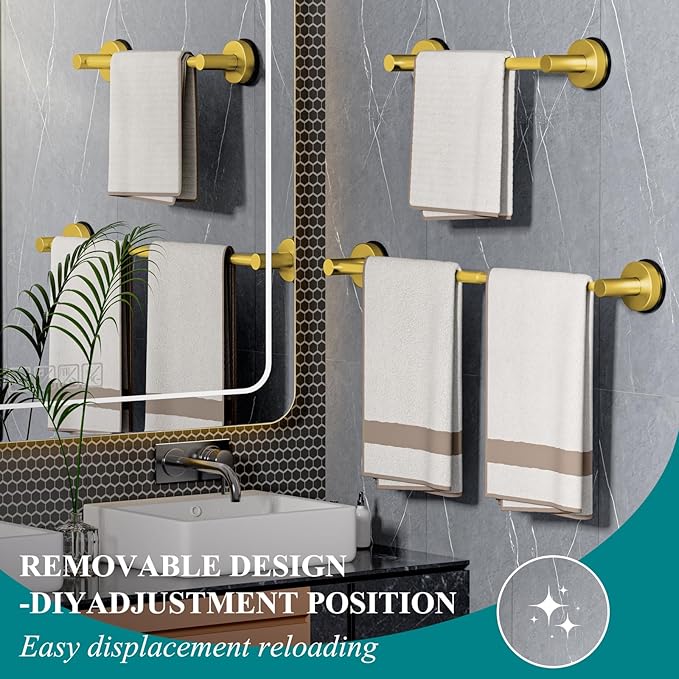 Towel Bar for Bathroom Wall,Adjustable 12~21 Inch Towel Racks for Bathroom Wall Mounted, Towel Holder for Glass Shower Door,Apparment Essentials,Home Decor-Gold(2pcs)