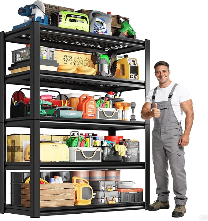 Garage Shelving, 2000LBS Garage Storage Shelves, 5-Tier Heavy Duty Shelves, Utility Adjustable Metal Shelving Unit, 72" H x 46" W x 19.6" D Storage Shelf for Warehouse, Basement, Closet