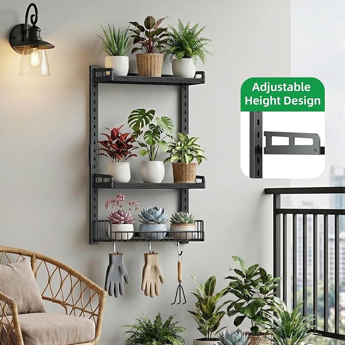 Kalrin 3 Tier Bathroom Shelves Over Toilet - Wall Mounted Floating Shelves with Drain Basket, Toilet Paper Storage, Height Adjustable Over The Toilet Storage, Pure Black