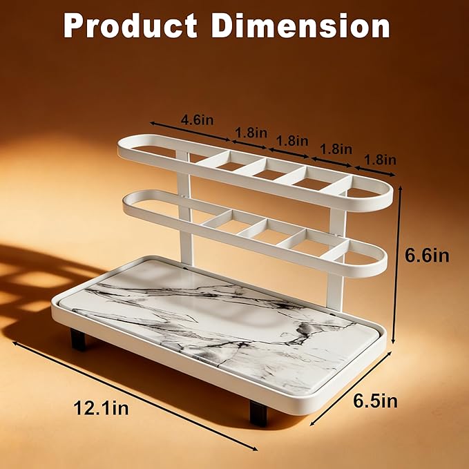 Diatomite Toothbrush Holders for Bathrooms, 5 Slots Electric Toothbrush Organizer with Instant Drying Stone, Toothpaste Holder and Storage for Countertop, Bathroom Counter Organizer White