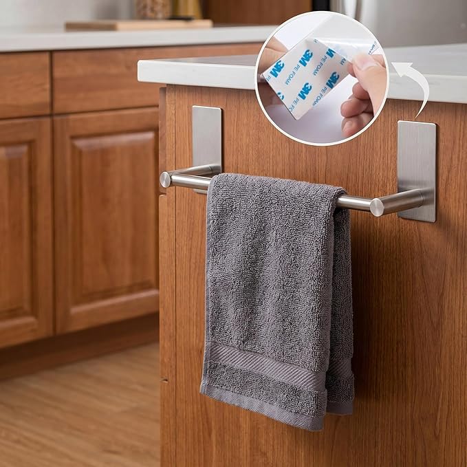 Adhesive Towel Bar 9-inch, Stick On Bath Towel Rack, Hand Towel Holders, No Drilling on Wall - Brushed Nickle