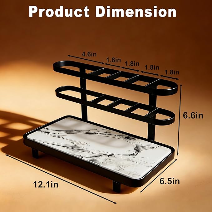 Electric Toothbrush Holders for Bathrooms, Bathroom Counter Organizer with Quick Dry Diatomaceous Earth Mat, 5 Slots Toothbrush and Toothpaste Holder Black, for Bathroom Sink Organizer Countertop