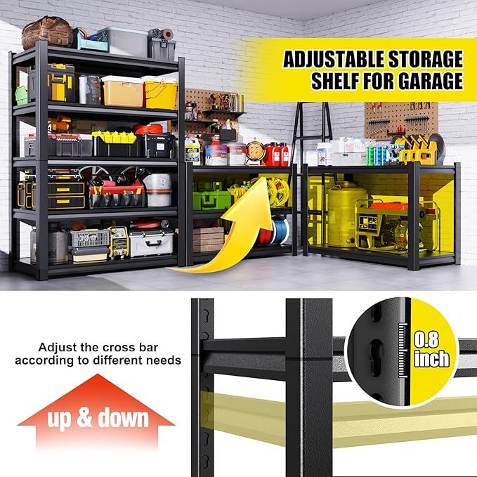 Set of 5 71"H Garage Shelving-2050LBS 5 Tier Storage Shelves,Adjustable Heavy Duty Metal Shelving Unit and Storage Large Rack,Utility Steel Shelf For Shop Warehouse Industrial Pantry 71"x35"x16"