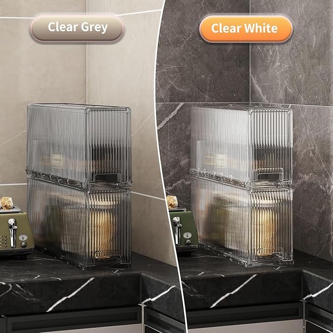 KHNR Slim 2 Tier Kitchen Spice Rack Shelf Organizer with Wheels, Narrow Gap Storage Cabinet for Bottles, Cans & Seasoning Jars, Food Grade PET, Perfect for Refrigerator Side or Pantry, Clear Grey