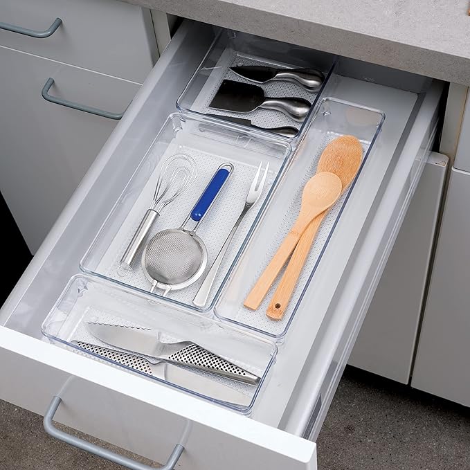 Oggi Clear Drawer Organizer - 3" X 6.25"- Ideal for Organizing Kitchen Drawers, Office, Desk, Silverware, Kitchen Utensils, Cosmetics and Bathrooms