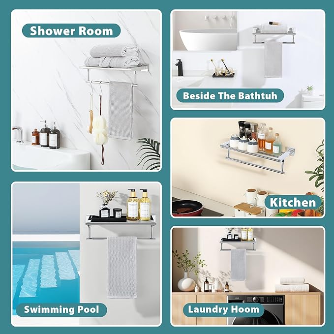 Alise 16 Inch Towel Racks for Bathroom Wall Mounted,Bathroom Towel Rack with Tower Bar,Double Towel Racks for Bathroom,SUS304 Stainless Steel Bathroom Towel Holder Polished Chrome