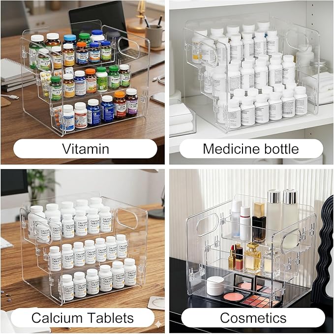 2 PCS 3-Tier Vitamin Storage Organizer, Organizer for Vitamin Bottles And Medicine Bottle, Vitamin Bottle Organizer for Countertop, Bathroom Cabinet Storage Items Are Clearly Visible (5)