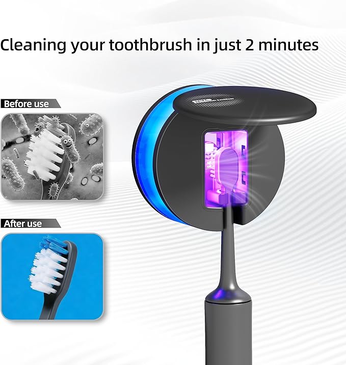 Toothbrush Sanitizer Holder for Bathroom, Wall-Mounted Organizer with Dynamic Ambient Light & Air Drying, Travel Dustproof Case, Fits Electric/Manual/Kids’ Toothbrushes(Black)