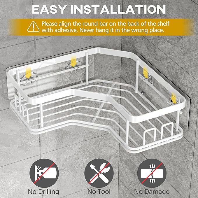 MAXIFFE 3 Pack Corner Shower Caddy with Soap Holder, Large Capacity and Easy Install, No Drilling Shower Shelves, Stainless Steel Shower Organizer Hold 40 LBS for Family Renters, White