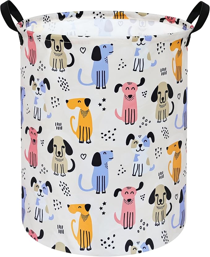 Kids Laundry Hamper Storage Basket Laundry Organizer Hamper Storage Bins Clothes Box Nursery Hamper Gift Basket with Handles (Dog)