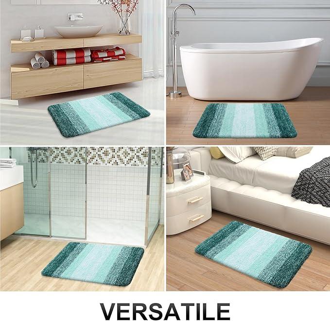 OLANLY Bathroom Rug Set 2 Piece, Soft Absorbent Microfiber Bath Rug Set, Non-Slip, Machine Wash Dry, Plush Shaggy Bath Mats for Bathroom (47"x20"+24"x16", Blackish Green)