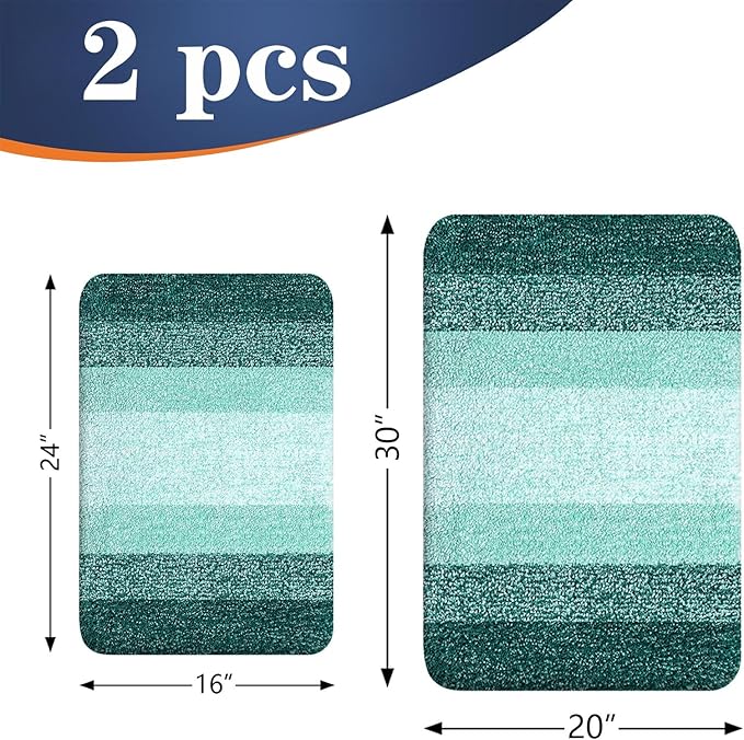 OLANLY Bathroom Rug Set 2 Piece, Soft Absorbent Microfiber Bath Rug Set, Non-Slip, Machine Wash Dry, Plush Shaggy Bath Mats for Bathroom (30"x20"+24"x16", Blackish Green)