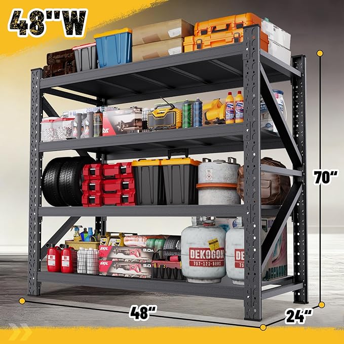 48 ''W Garage Shelving Heavy Duty, Adjustable Garage Storage Shelves 5000LBS Heavy Duty Shelving, Metal Shelving Units fou Garage, Utility Shelf Rack for Warehouse,Basement, 70''H x 48 ''W x 24''D