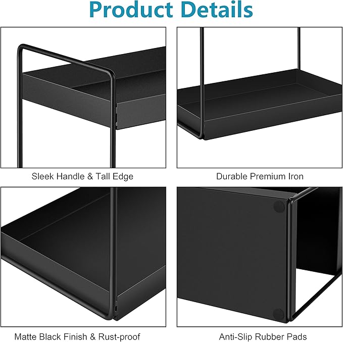 3-Tier Bathroom Countertop Organizer Vanity Tray Cosmetic & Makeup Storage Kitchen Spice Rack Standing Shelf, Black, 12.2" L x 6.7" W x 16.9" H, Iron