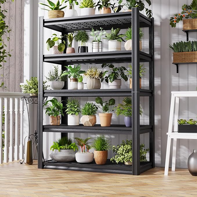 71" garage shelving 5-Tier Heavy Duty Metal Shelving Unit Adjustable Steel Storage Rack, 2500 lb Capacity, Utility Steel Shelf for Garage, Kitchen, Pantry, Warehouse Organizer 71"x35"x15.7" Black