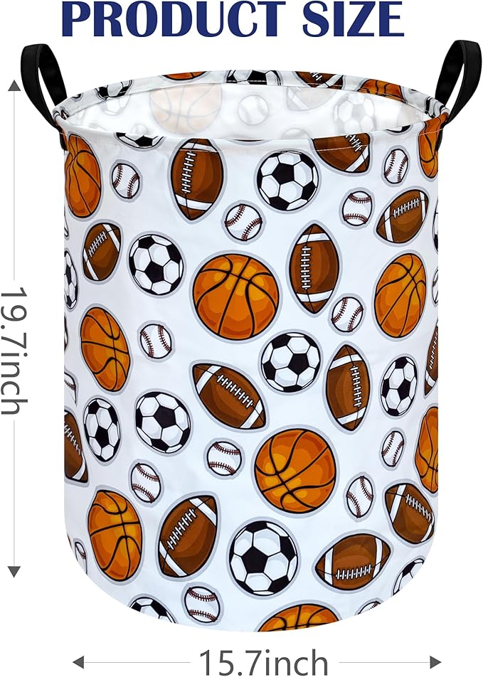 Kids Laundry Hamper Storage Basket Laundry Organizer Hamper Storage Bins Clothes Box Nursery Hamper Gift Basket with Handles (Balls)