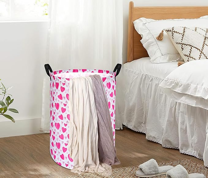 Kids Laundry Hamper Storage Basket Laundry Organizer Hamper Storage Bins Clothes Box Nursery Hamper Gift Basket with Handles (Heart)