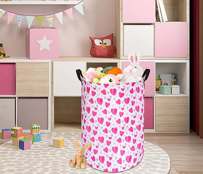 Kids Laundry Hamper Storage Basket Laundry Organizer Hamper Storage Bins Clothes Box Nursery Hamper Gift Basket with Handles (Heart)