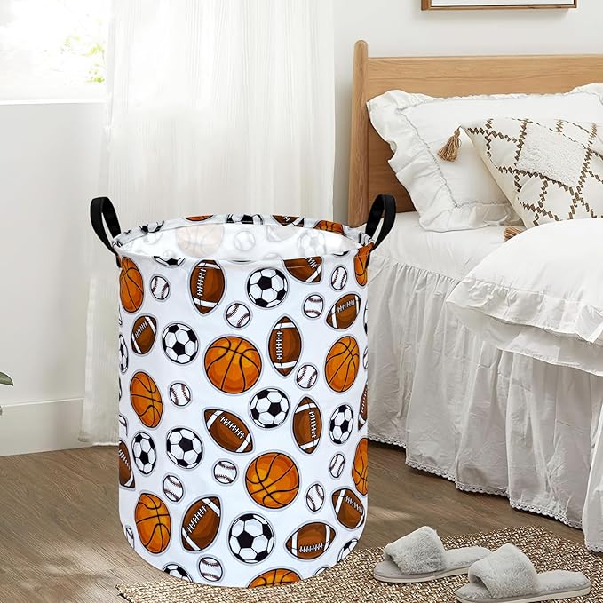 Kids Laundry Hamper Storage Basket Laundry Organizer Hamper Storage Bins Clothes Box Nursery Hamper Gift Basket with Handles (Balls)