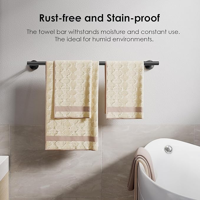 FORIOUS Black Towel Bar for Bathroom Wall, 24 Inch Stainless Steel Towel Racks for Bathroom, Includes Wall Mounting Hardware (Matte Black,Total Length 26-Inch)