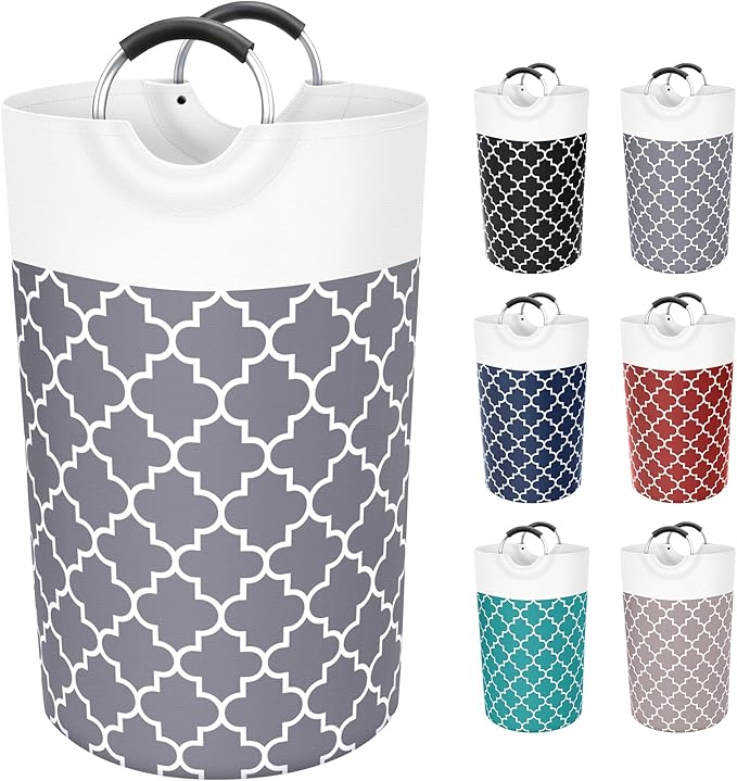 Fabspace Large Laundry Basket Laundry Hamper Bag Washing Bin Clothes Bag Collapsible Tall with Handles Waterproof Travel Bathroom College Essentials Storage for College Dorm, Family (Grey) 82L
