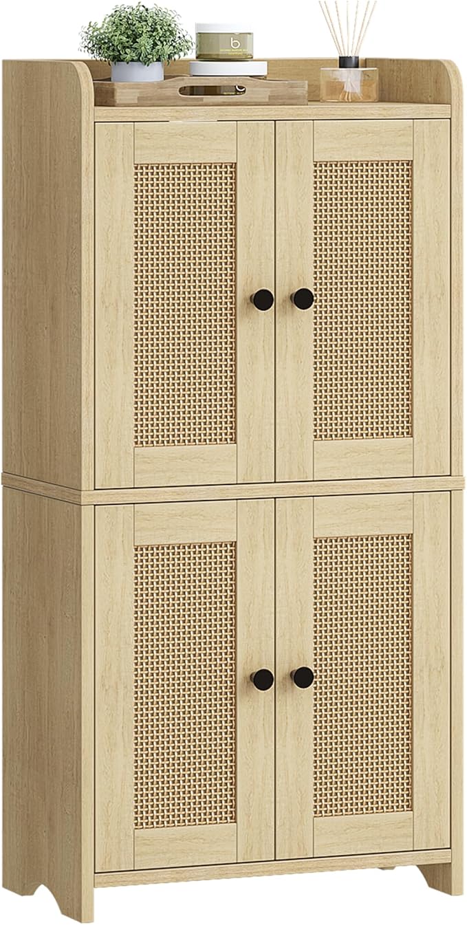 HEXCELEN Small Storage Cabinet, Bathroom Storage Cabinet with 4 Doors, Floor Bathroom Organizer Freestanding for Small Spaces, Living Room, Kitchen, Entryway (Streamlined American, Yellow)
