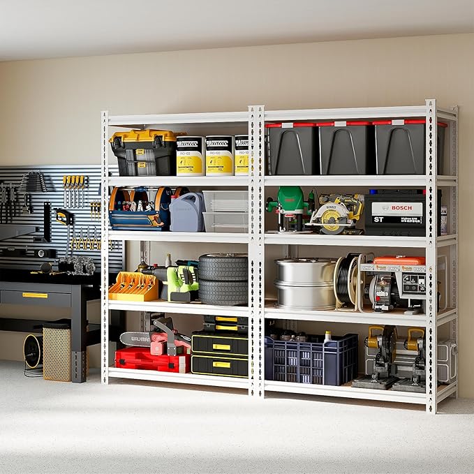 5-tier garage shelving, heavy-duty storage racks, 2,500-pound load capacity. 72“H x 35.95”W x 16"D adjustable metal shelving units, ideal for garage storage and commercial applications(72H*35.95W*16D)