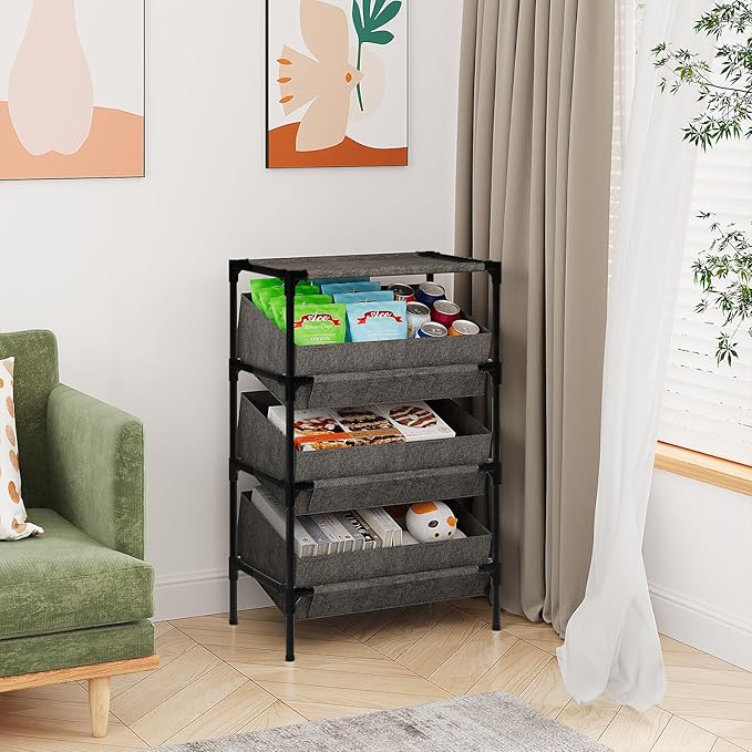 Buzowruil Storage Shelving 3-Tier Utility Shelving Unit Organizer Rack Toy Rack for Home,Office Bedroom, Living Room,Kitchen,Entryway, Grey