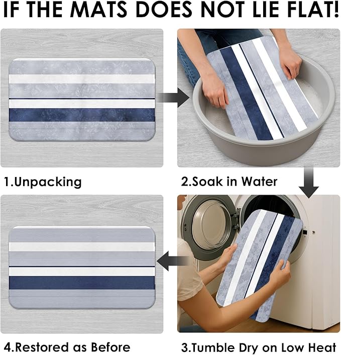 Navy Blue Shower Curtain Set with Toilet Lid Cover and Non-Slip Rugs for Bathroom, Modern Striped Lines 4 Pcs Shower Curtain, Simple Abstract Bathroom Set with 12 Hooks