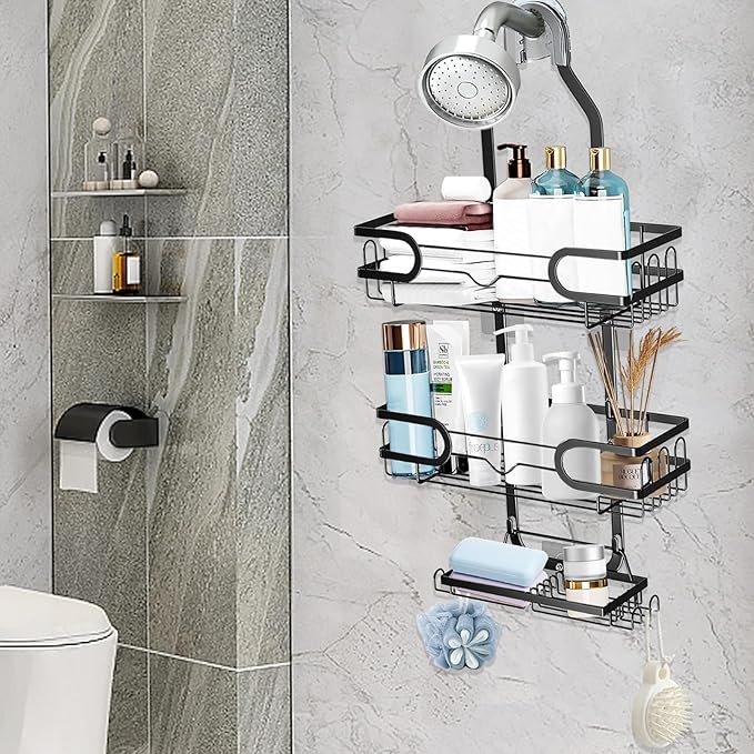 Shower Caddy Hanging, Shower Caddy Hanging Bathroom Shower Organizer, Long Bathroom Shower Organizer Hanger Rack with Hooks,Soap Holder