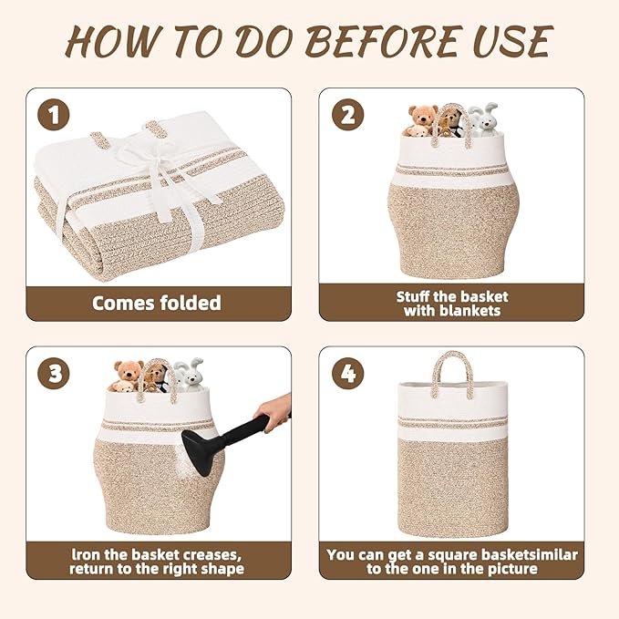 Woven Laundry Basket for Clothes, 50 L Large Rectangle Laundry Hampers with Beads Tassel, Nursery Storage Basket for Toys, Tall Dirty Clothes Hamper for Bedroom Aesthetic, Laundry Room Organization
