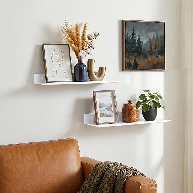 Z metnal Small Wall Shelves, Mini Display Metal Lack Floating Shelf for Collectables Figure, Aluminum, Wall Mounted, Sleek, White,12 x 5 inch, 2 Pack