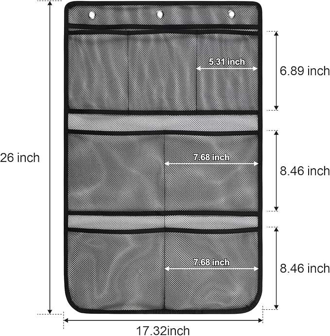 F-color Cruise Essentials 2026 - Mesh Shower Organizer Hanging with 7 Pockets for RV Gym Camping, Quick-Dry Portable Toiletry Bag with Metal Hooks for Bathroom Travel Toiletries, Black+Black