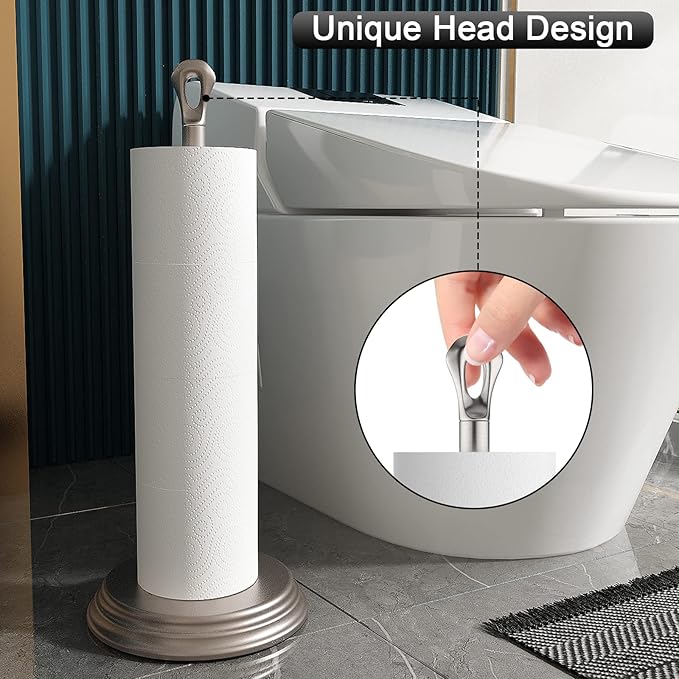 KASUNTO Toilet Paper Holder with Rustproof, Metal Free Standing Toilet Paper Stand Storage for Bathroom, Tissue Paper Roll Holder for Bathroom Accessories (Brushed Nickel)