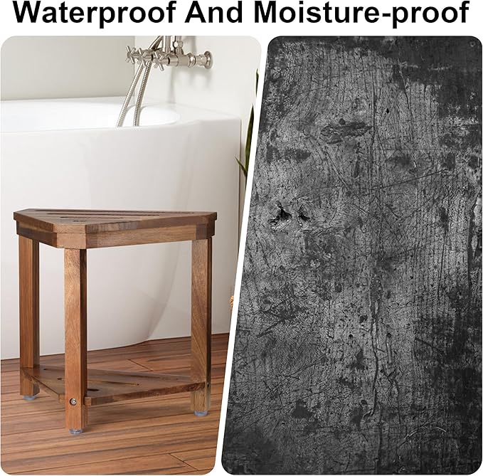 Acacia Wood Shower Stool for Shaving Legs, Shower Foot Rest with Storage Shelf for Inside Small Shower Spaces, Waterproof Shower Foot Stool for Inside Shower, Corner Bath Shower Bench