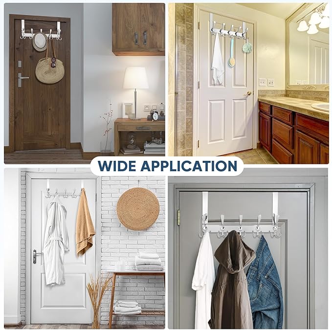 TICONN Over The Door Hooks, 5 Heavy Duty Tri Coat Rack All Metal Coat Hanger for Bathroom Bedroom Dorm (Chrome, 1PK, Fit 1-3/8" Doors)