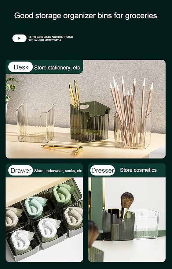 Set of 2 Storage Organizer Bins Wall Mounted Floating Shelves Fridge Organizer Stackable Clear Plastic Storage Bins for Wall, Refrigerator, Kitchen, Bathroom, Countertops, Pantry, BPA Free (Green)