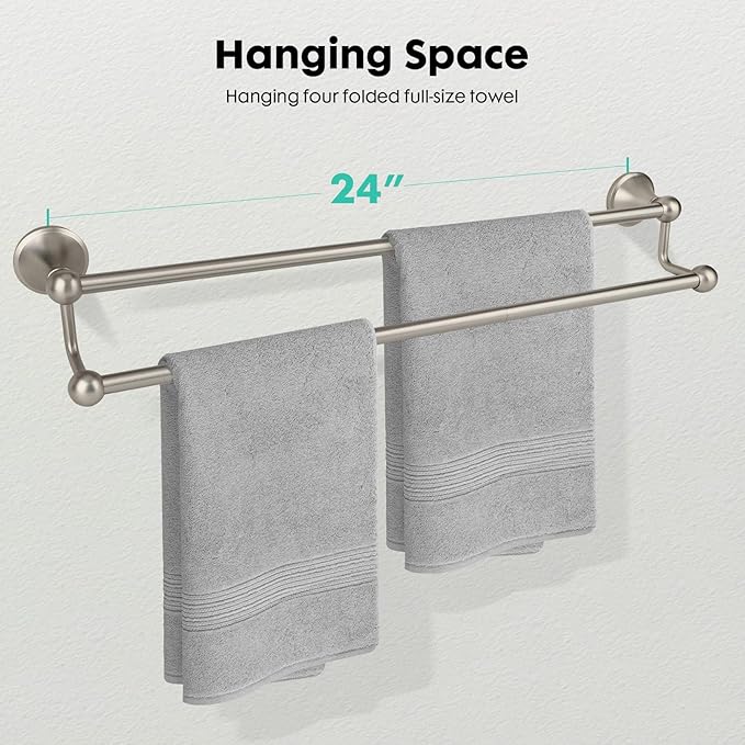Antique Bathroom Double-Towel Bar Brushed Nickel, 24 Inch Towel Racks for Bathroom Wall Mounted,Bathroom Accessories Towel Holder,Bathroom TwoTowel Rod Hanger