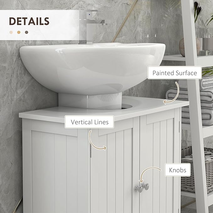 HOMCOM Under Sink Bathroom Cabinet, Pedestal Sink Storage Cabinet with 2 Doors, Shelf and U-Shape, White