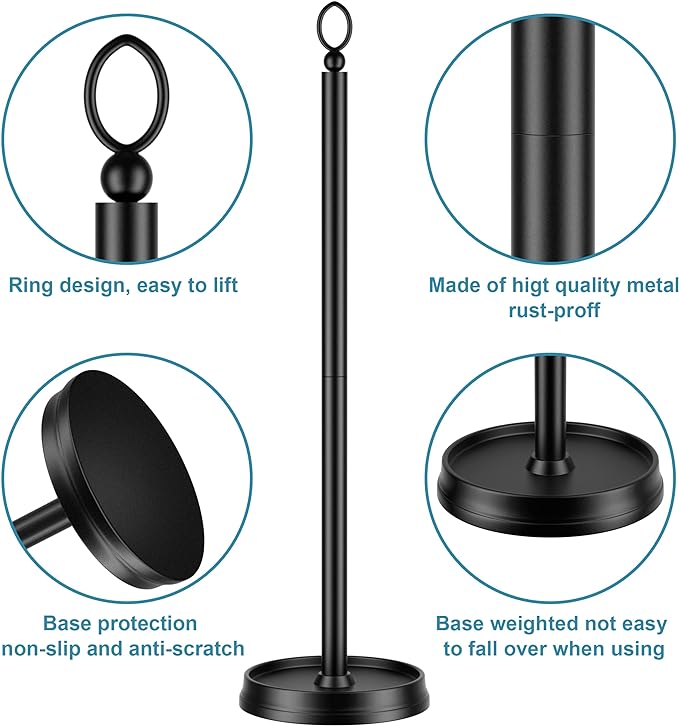 ROLABAM Heavy Weighted Toilet Paper Holder (with Reserve Function) Free Standing, Spare Toilet Paper Roll Storage Stand for Bathroom Total Height 22.5" ，Matte Black