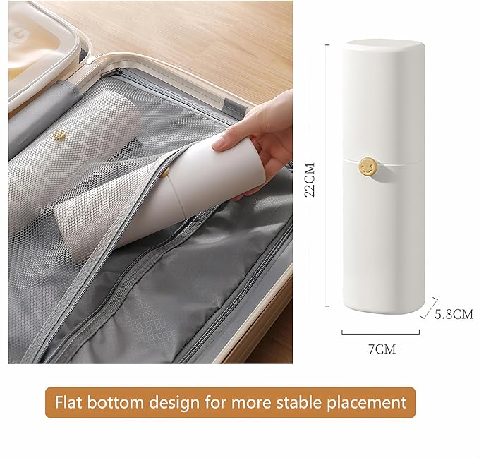 Toothbrush Travel Case, Portable Tooth Brush Holder with Secure Lock, Toothpaste Cover Container with Mouthwash Cup, Compact Oral Clean Tools Organizer,Vent Holes for Drainage, Great for Family Trips