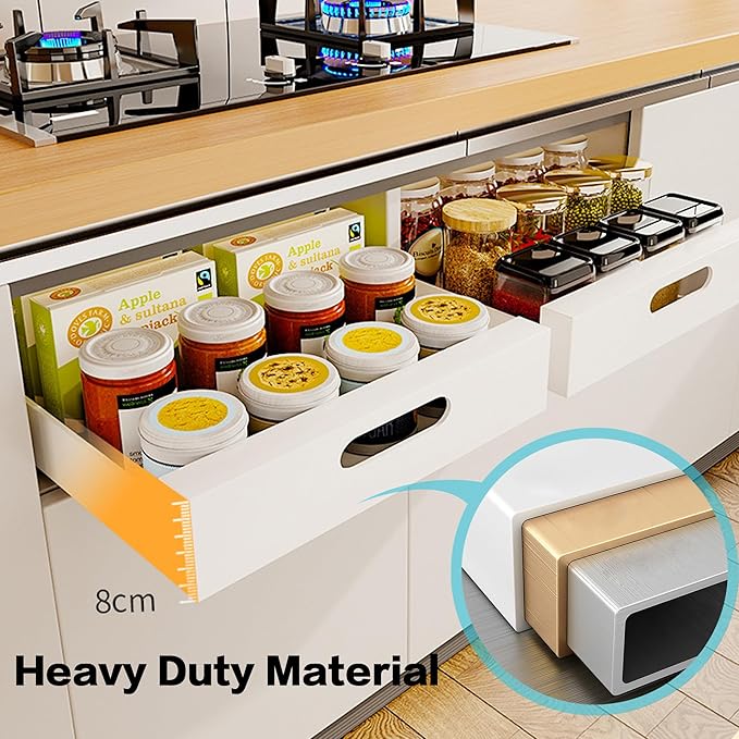 bealy 1 Pack Pull Out Cabinet Organizer Adhesive, 12'' W x 16.9" D x 3.1'' H Heavy Duty Carbon Slide Out Pantry Shelves, Sliding Drawer Pull Out Pantry Shelves for Kitchen, Living Room, Home