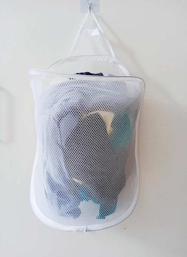 Heng happy Small Mesh Hanging Laundry Hamper Basket, Mesh Hamper, Wall Dirty Clothes basket