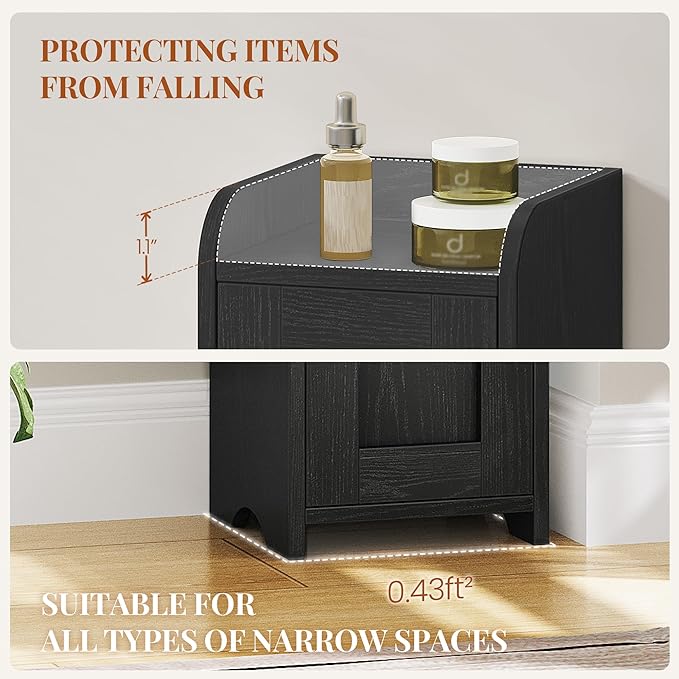 HEXCELEN Slim Bathroom Storage Cabinet, Narrow Cabinet with 3 Doors, Small Bathroom Organizers and Storage, Laundry Room Organization for Small Space, Kitchen, Living Room, Black 022304X