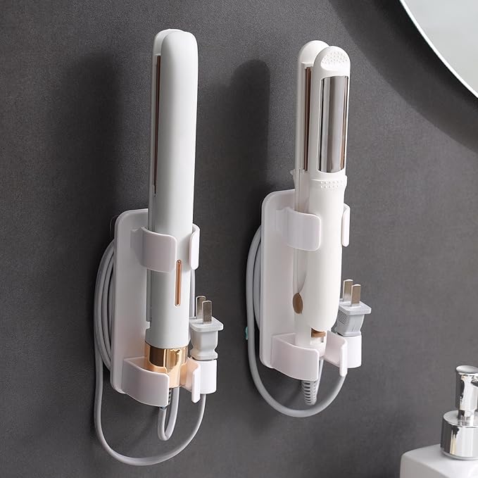 Wall-Mounted Hair Tool Organizer - Curling Iron, Straightener, and Dryer Holder for Bathroom Storage (1 Pack)
