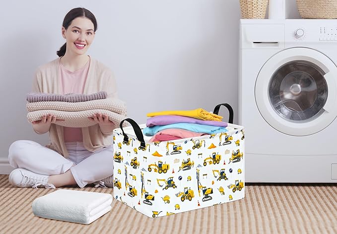 Baby Storage Basket Nursery Box Laundry Hamper Organization Bins for Toys and Clothes with Handles (Vehicle)